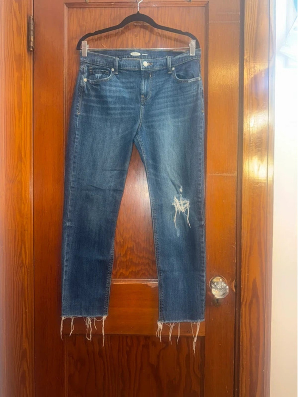 Old Navy Boyfriend Straight Distressed Raw Hem Jeans Size 6 Dark Cobalt